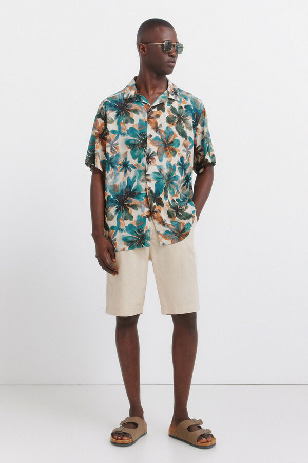 Springfield Camisa manga corta viscosa estampado floral beige