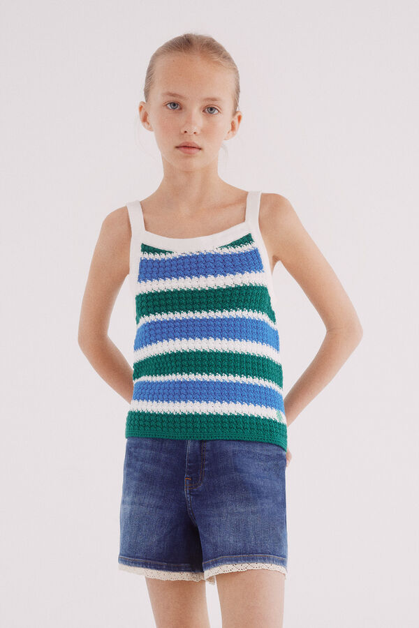 Springfield Kids Shorts denim de crochet para meninas azul