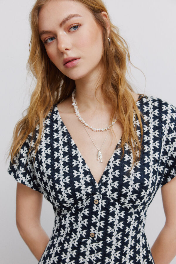 Springfield Vestido midi bordado azul