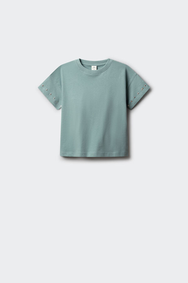 Springfield Kids T-shirt manga curta com tachas para menina verde