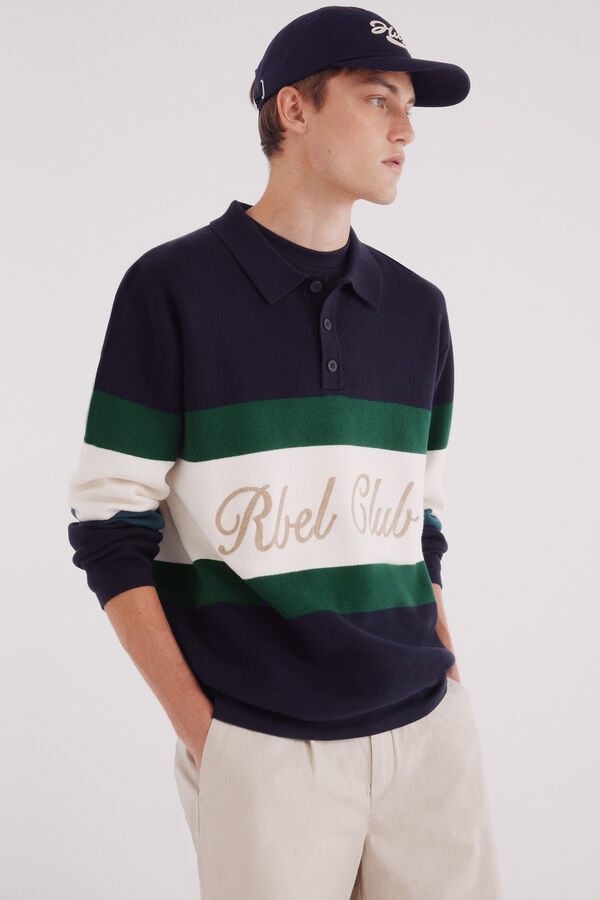 Springfield Suéter de gola polo com bordado azul