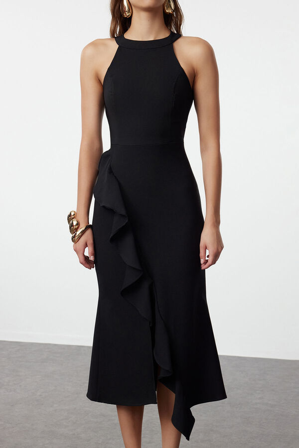 Trendyol Vestido com folhos preto