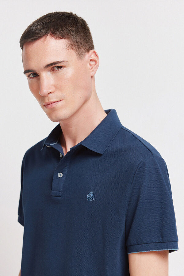 Springfield Polo piqu&eacute; punho em contraste slim fit azul