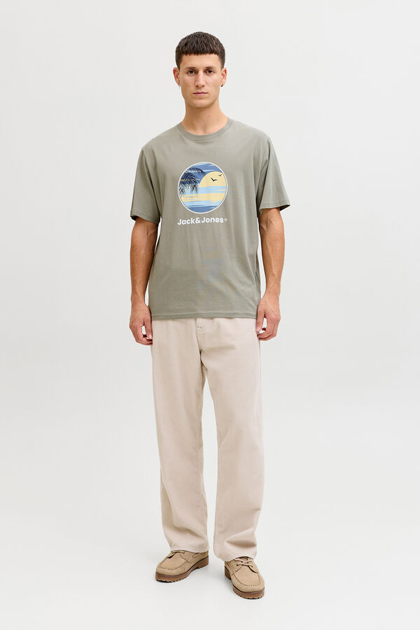 Jack & Jones T-shirt manga curta em algod&atilde;o bege