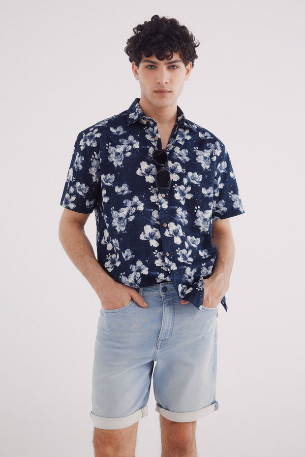 Springfield Bermuda denim slim fit de malha leve azul