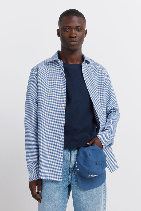 Springfield Camisa oxford vichy n&atilde;o engoma azul