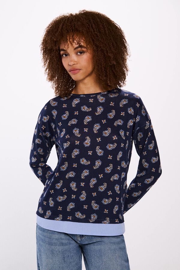 Springfield T-shirt estampada combinada azul
