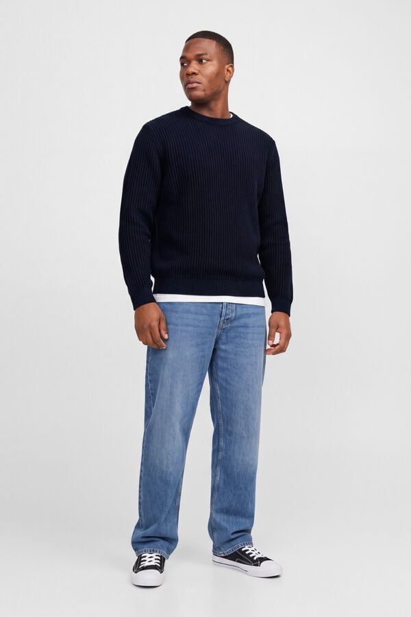 Jack & Jones PLUS Camisola relaxed gola redonda azul