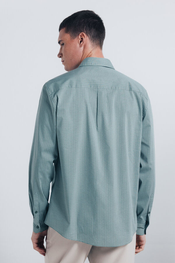 Springfield Camisa popelina micro estampado verde