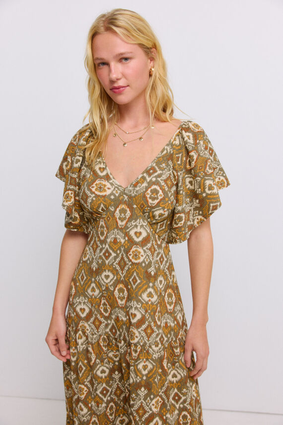 Vestido midi estampado volantes