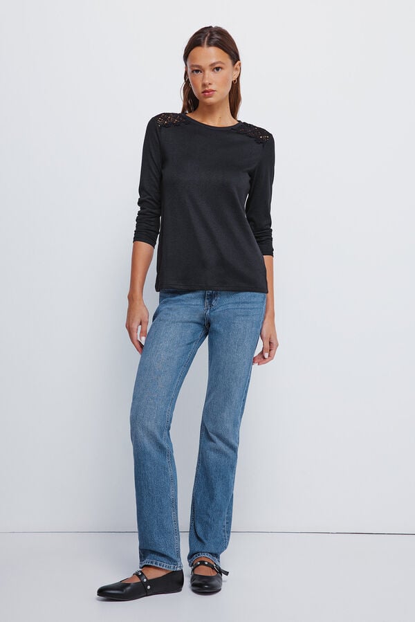 Springfield T-shirt ombro a ombro em crochet preto