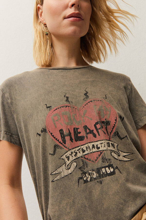 Systemaction T-shirt estampado cora&ccedil;&atilde;o cru
