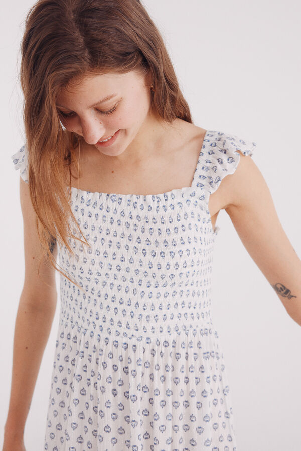Springfield Vestido midi smock estampado lurex marfil