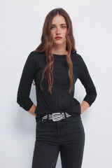 Springfield T-shirt com decote canoa canelado preto