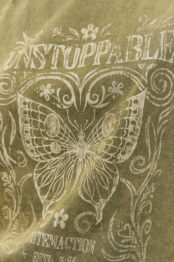 Systemaction T-shirt com estampado de borboleta Caqui escuro