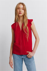 Springfield T-shirt com folhos e renda vermelho