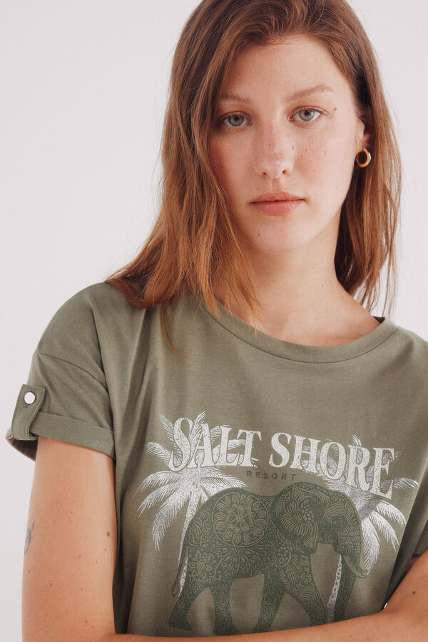 Springfield Camiseta gráfica manga botón verde