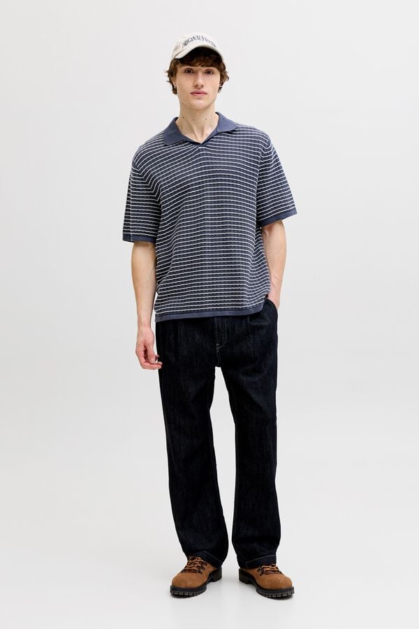 Jack & Jones Polo em malha relaxed fit em algod&atilde;o cinzento