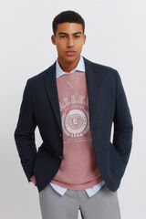 Springfield Blazer em linho e algod&atilde;o azul
