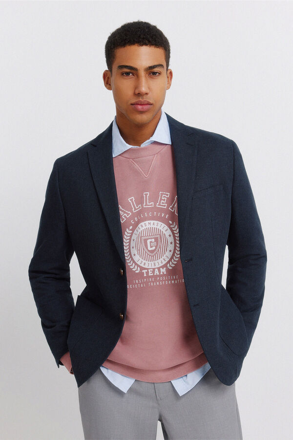 Springfield Blazer em linho e algod&atilde;o azul