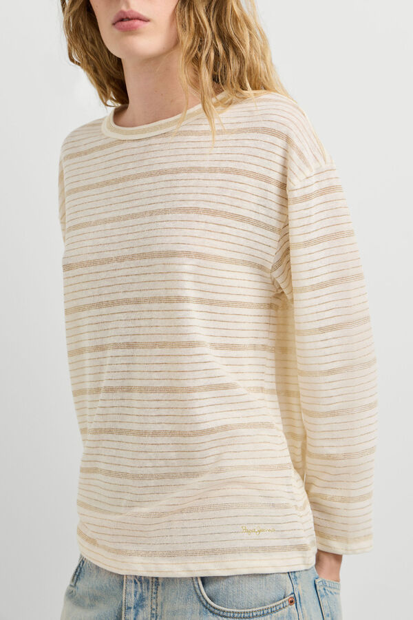 Pepe Jeans T-shirt de riscas de manga comprida bege
