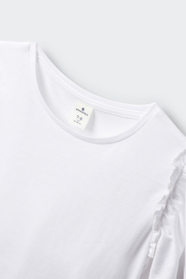 Springfield Kids T-shirt manga curta com folhos para menina bege