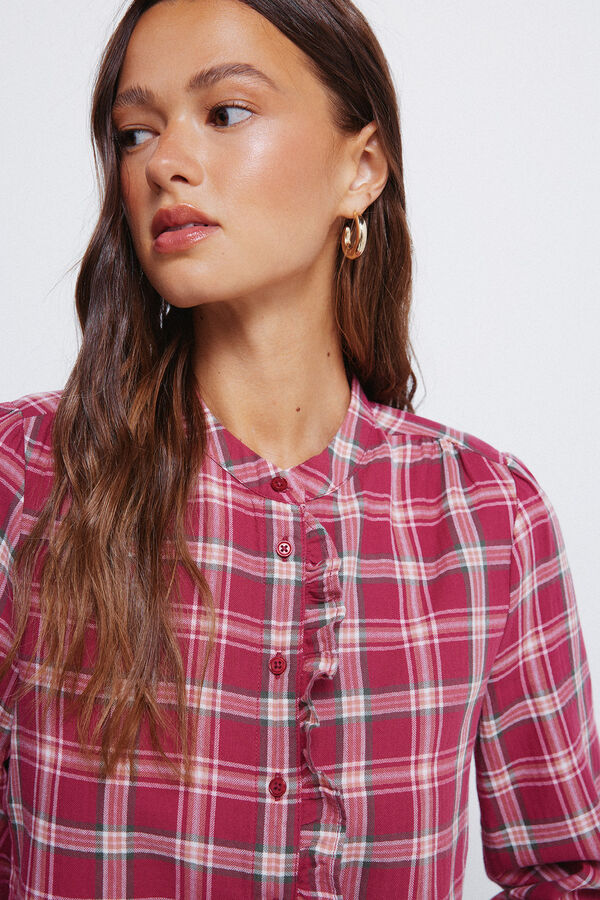 Springfield Blusa xadrez com carcela franzida vermelho