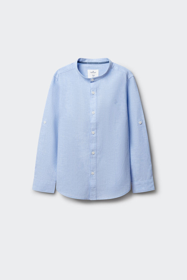 Springfield Kids Camisa de linho &agrave;s riscas gola mao para menino azul