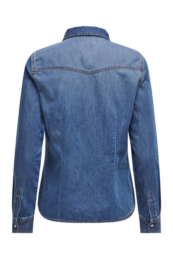 Only Camisa de ganga de manga comprida azul