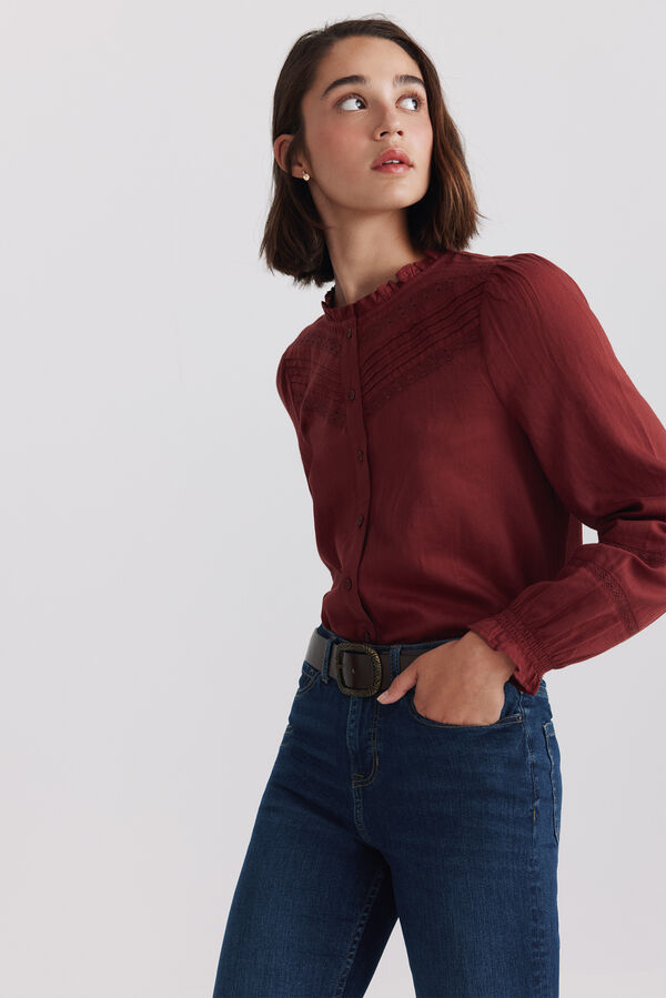 Springfield Blusa rom&acirc;ntica com gola de folhos vermelho