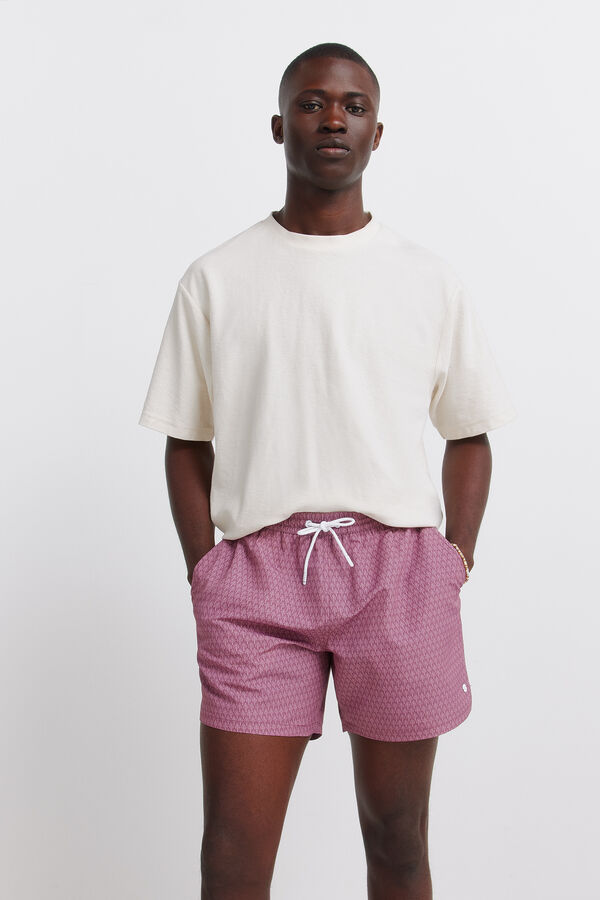 Springfield Fato de banho estampado de folhas com bolso de fecho-&eacute;clair vermelho