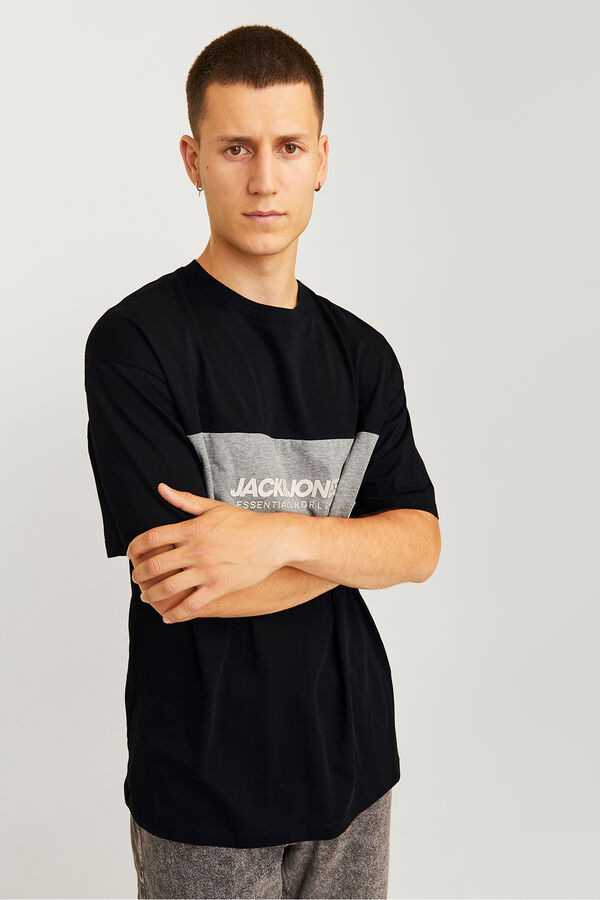 Jack & Jones T-shirt bicolor logo frontal preto