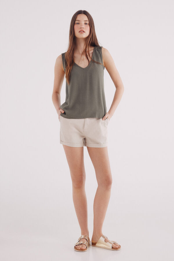 Springfield Camiseta decote com ombros de crochet verde
