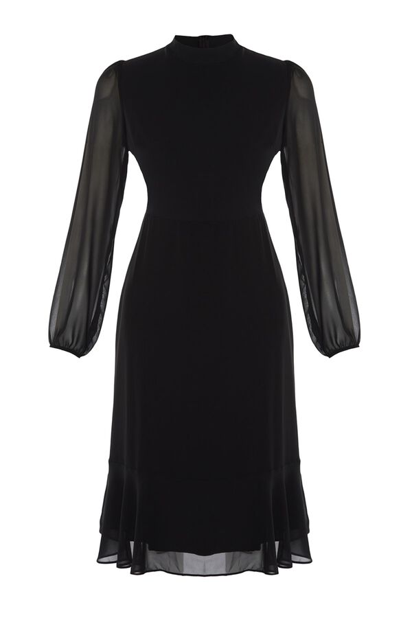 Trendyol Vestido midi com mangas transparentes preto