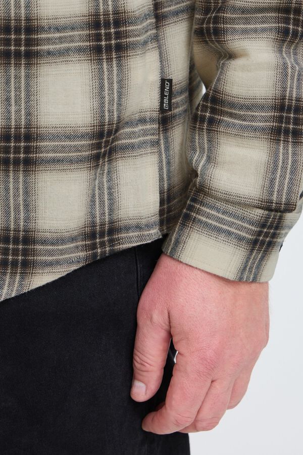 Blend PLUS Camisa de quadrados com bolsos cinzento