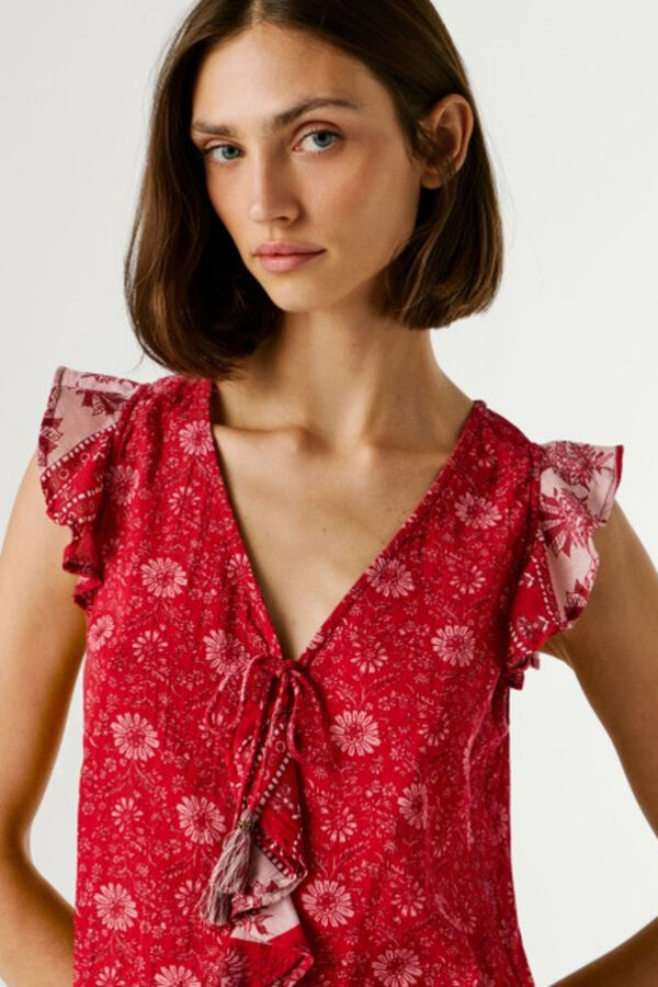 Pepe Jeans Top sem mangas com folhos vermelho