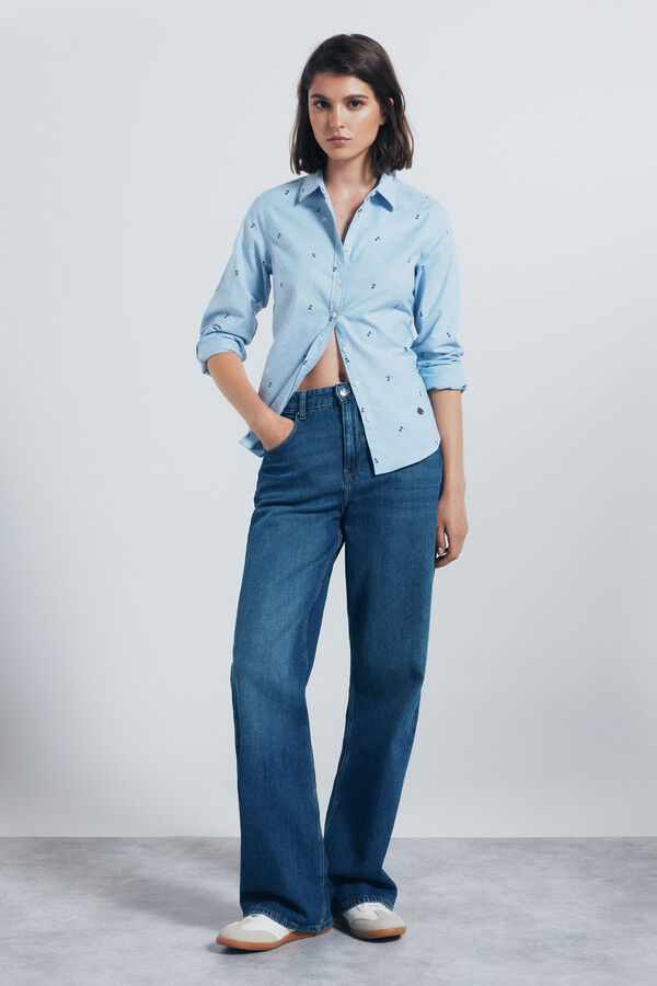 Springfield Camisa de algodão Oxford azul