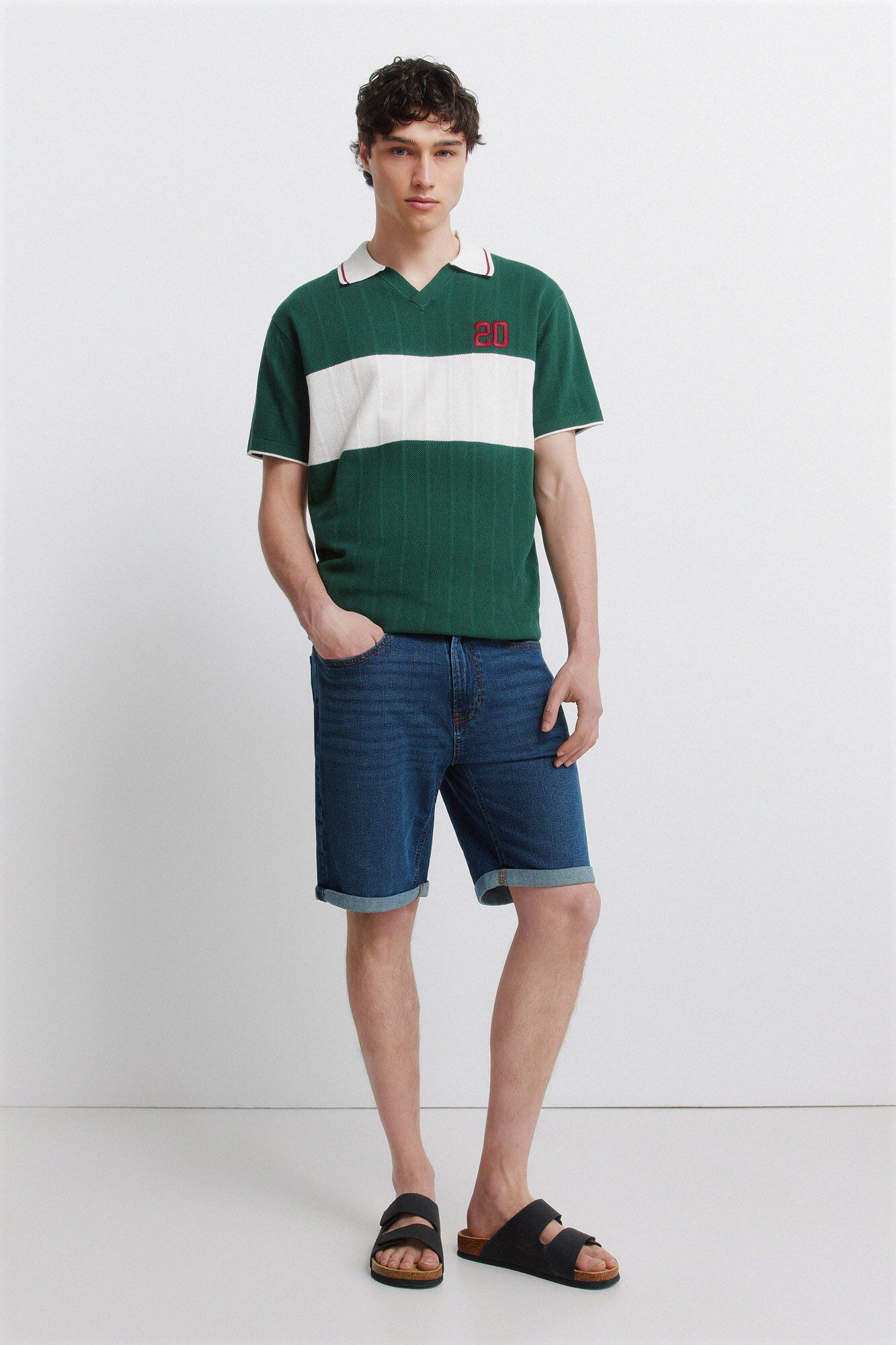 Springfield Bermuda jeans b&aacute;sica lavagem escura slim fit