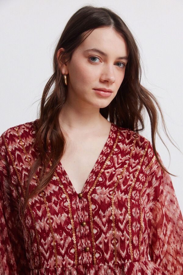 Springfield Vestido curto em gaze com lantejoulas estampado