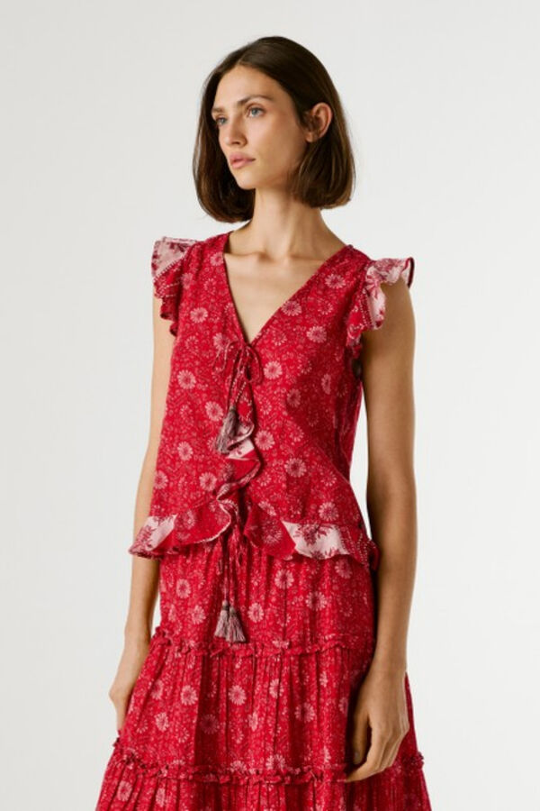Pepe Jeans Top sem mangas com folhos vermelho