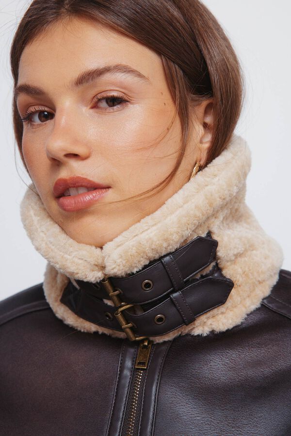 Springfield Blusão dupla face com gola de pele castanho