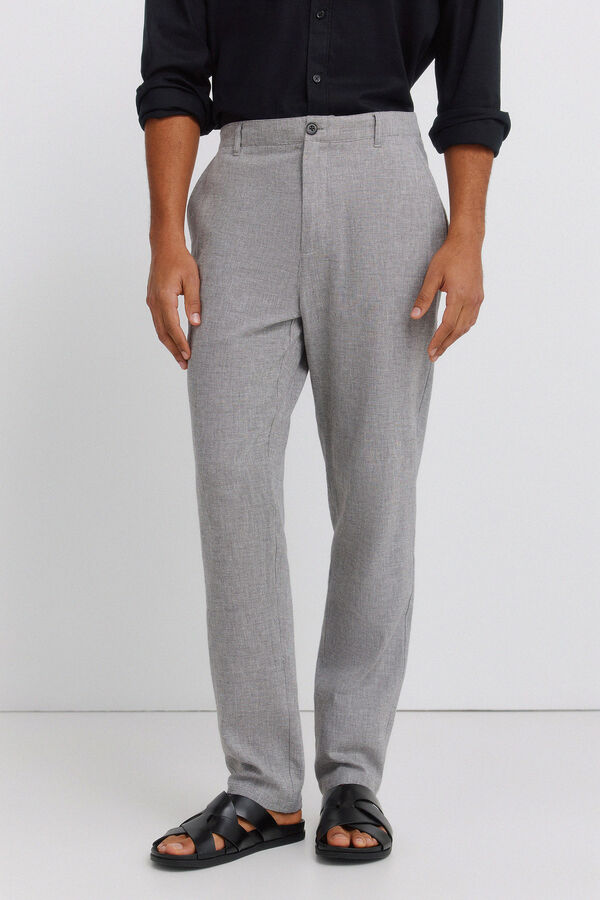 Springfield Cal&ccedil;as slim fit confort&aacute;veis de estrutura de linho cinzento