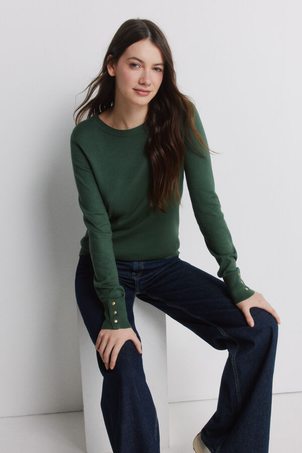 Springfield Camisola fina bot&otilde;es punhos verde