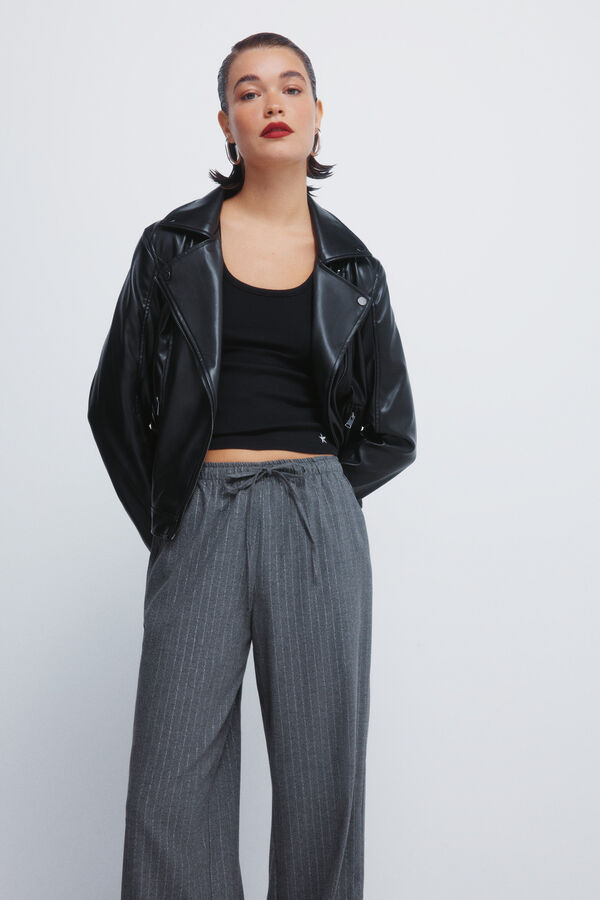 Springfield Calças jogger riscas de lurex cinzento