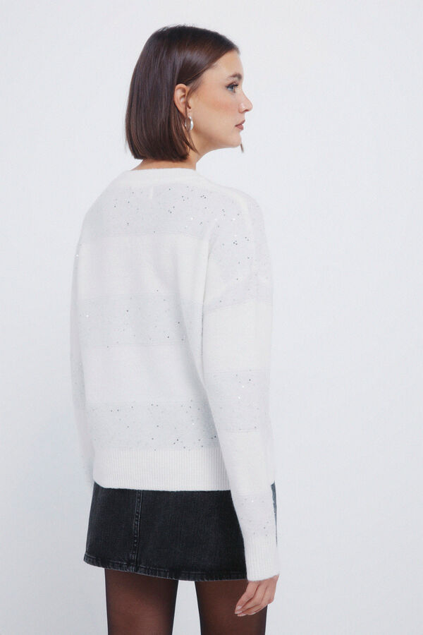 Springfield Camisola riscas com lantejoulas cru
