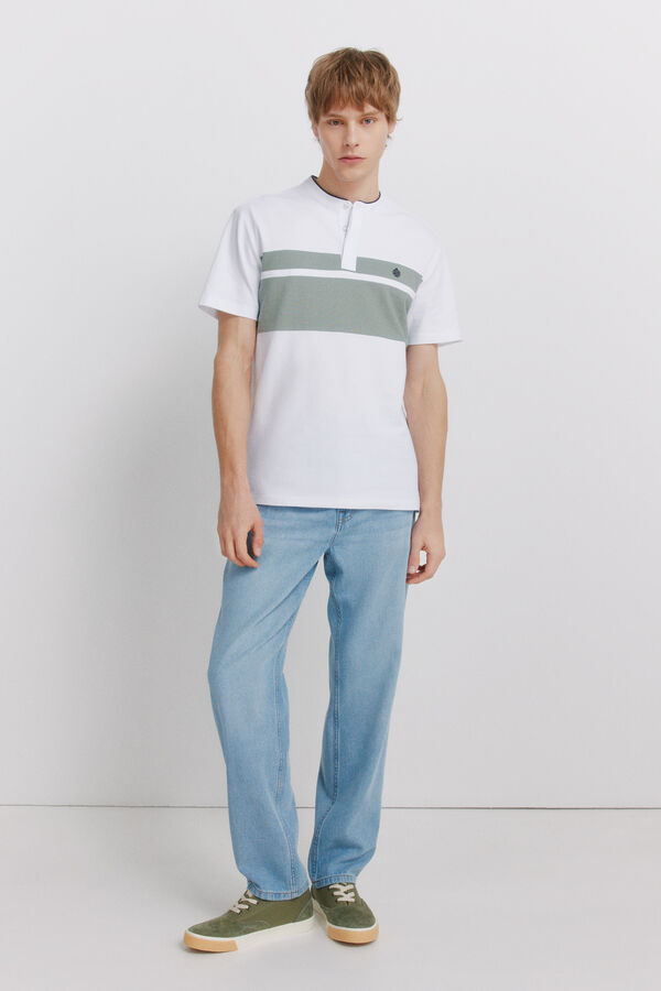 Springfield Polo piqu&eacute; gola mao bloco de cor slim fit verde