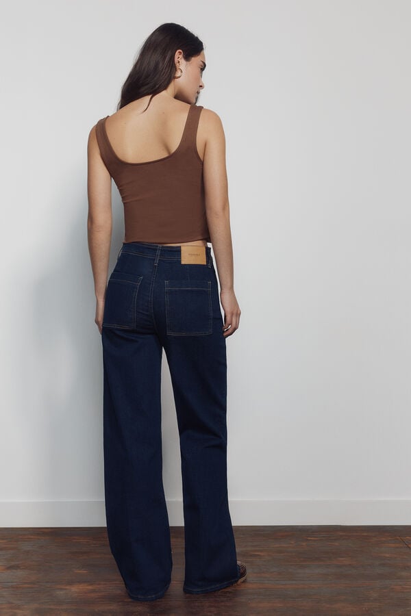 Springfield Jeans perna larga cintura alta azul