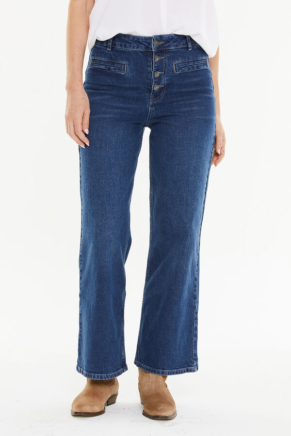 Systemaction Calça largas com bolsos debrum azul