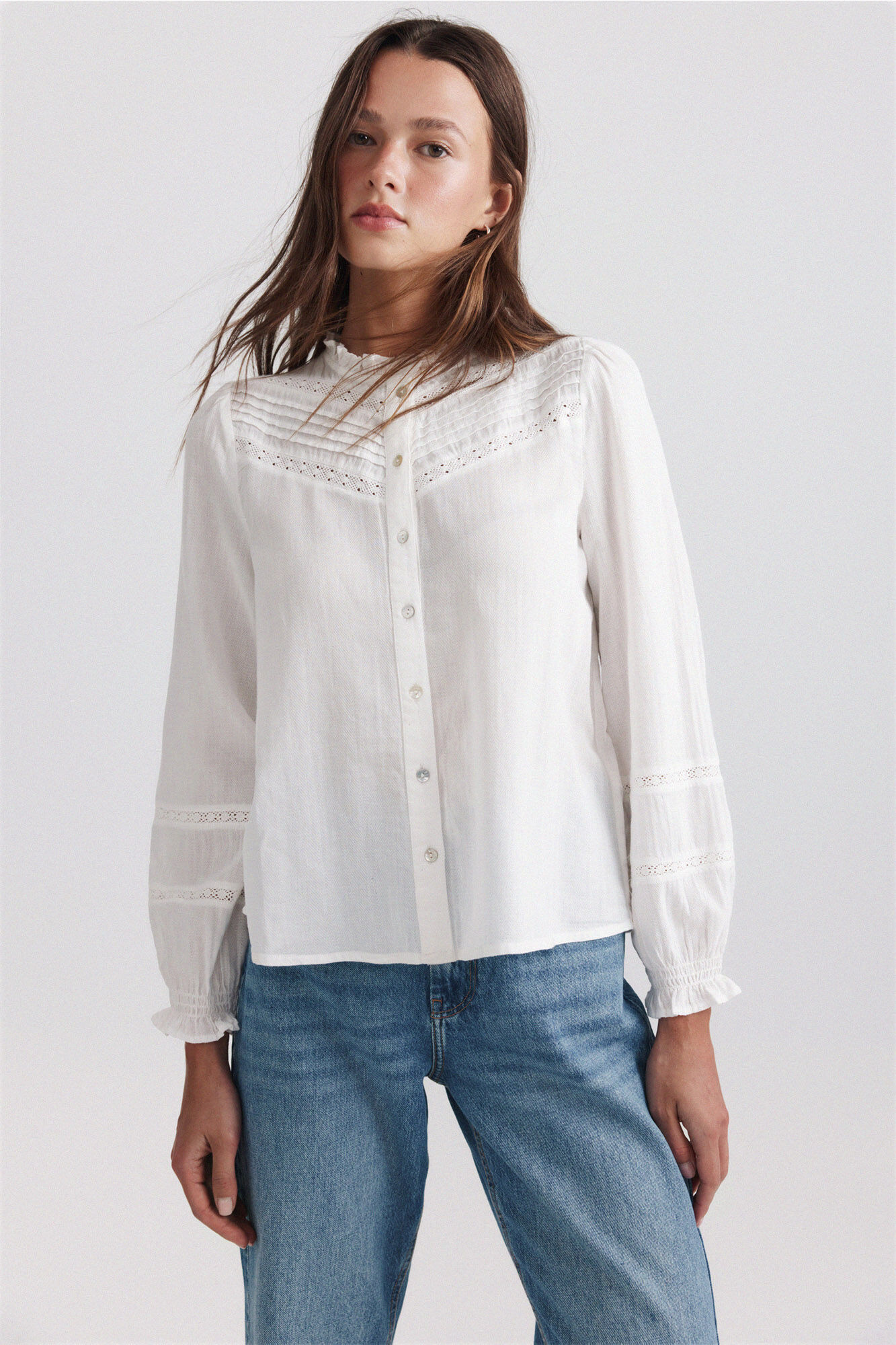 Springfield Blusa rom&acirc;ntica com gola de folhos