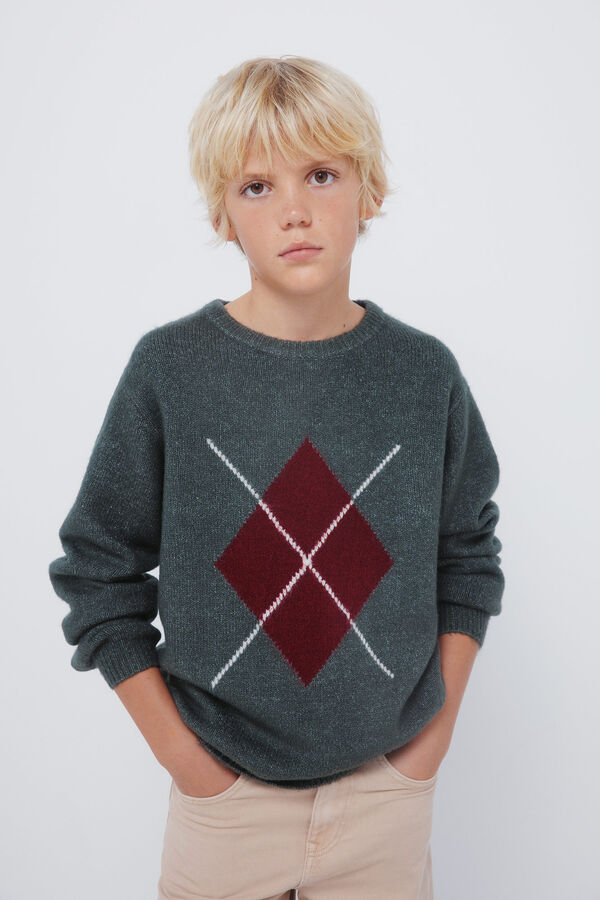 Springfield Kids Camisola c&aacute;qui com estampa de diamantes para meninos verde